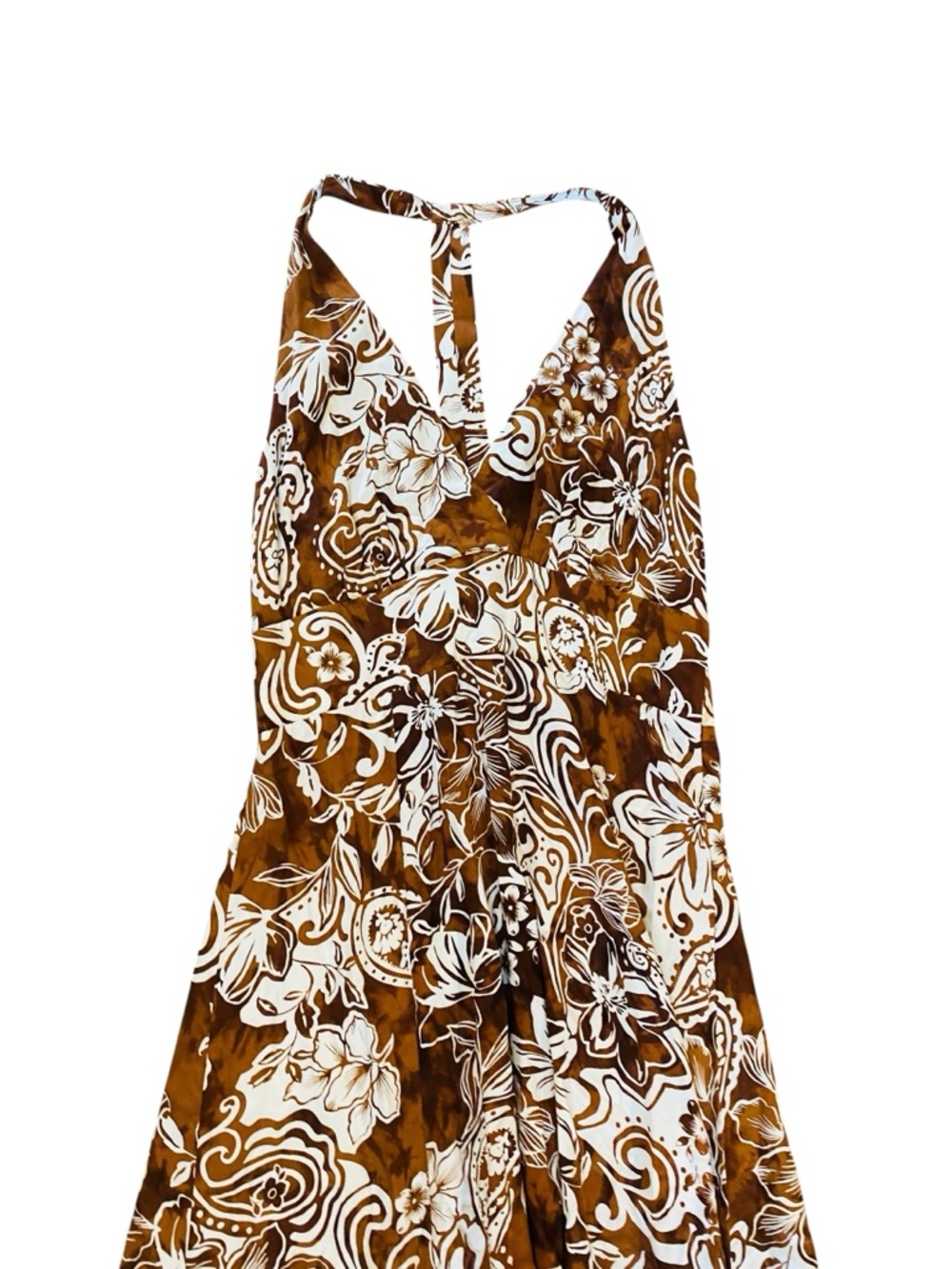 EXPRESS Brown Floral Tropical Halter Maxi Dress Resortwear Vacation - Picture 4 of 8